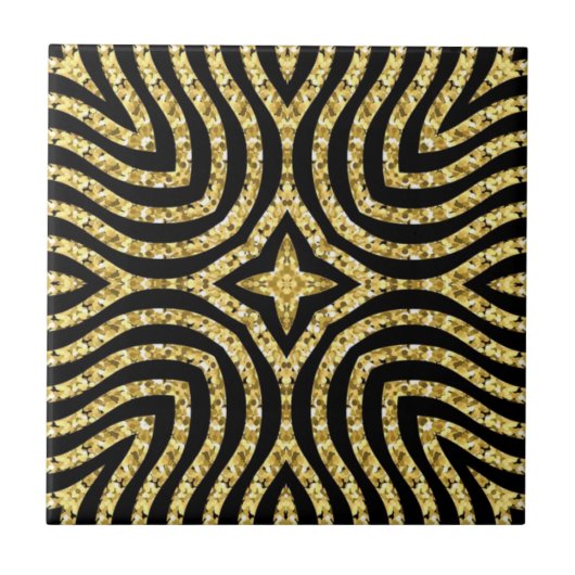 Golden Glitter Wave Pattern on Black Tegeltje (Voorkant)