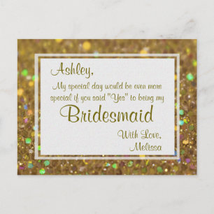Golden Glitter - Wil jij mijn bruidsmeisje zijn? Uitnodiging Briefkaart