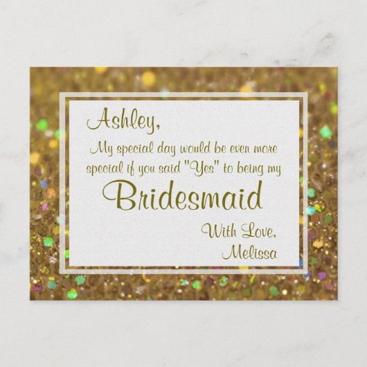 Golden Glitter - Wil jij mijn bruidsmeisje zijn? Uitnodiging Briefkaart (Voorkant)