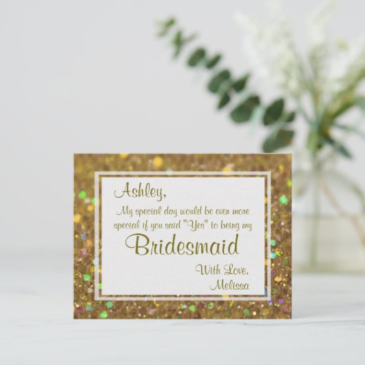 Golden Glitter - Wil jij mijn bruidsmeisje zijn? Uitnodiging Briefkaart (Staand voorkant)