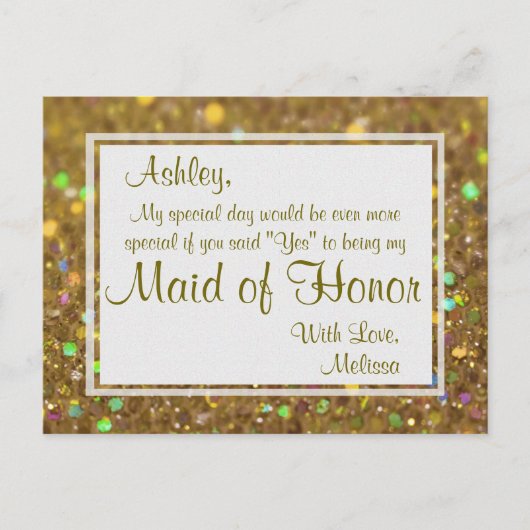 Golden Glitter - Wil jij mijn Maid of Honor zijn? Uitnodiging Briefkaart (Voorkant)