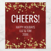 Golden Glitter Wine Waterverf Cheers Holiday Wijn Etiket (Enkel label)