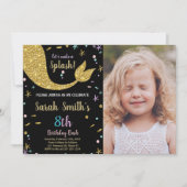 Golden Glitter Zeemeermin Staart Verjaardag met fo Kaart (Voorkant)