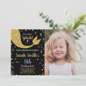 Golden Glitter Zeemeermin Staart Verjaardag met fo Kaart (Staand voorkant)