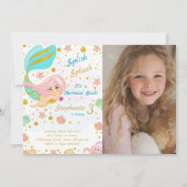 Golden Glitter Zeemeermin Verjaardag Uitnodiging (Voorkant)