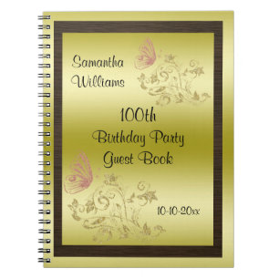 Golden Glitters & Sparkly Butterfly 100th Birthday Notitieboek