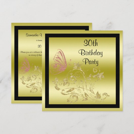 Golden Glitters & Sparkly Butterfly 30e verjaardag Kaart (Voorkant / Achterkant)
