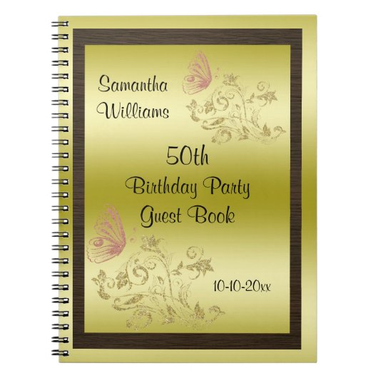 Golden Glitters & Sparkly Butterfly 50th Birthday Notitieboek (Voorkant)