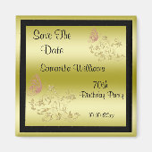 Golden Glitters & Sparkly Butterfly 70th Birthday Magneet (Voorkant)