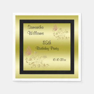 Golden Glitters & Sparkly Butterfly 85e verjaardag Servet