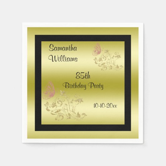 Golden Glitters & Sparkly Butterfly 85e verjaardag Servet (Voorkant)