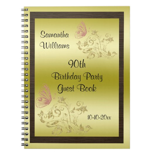 Golden Glitters & Sparkly Butterfly 90th Birthday Notitieboek (Voorkant)