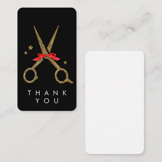 Golden glitterschaar - Haarstylist DANK JE Informatiekaartje (Voorkant / Achterkant)