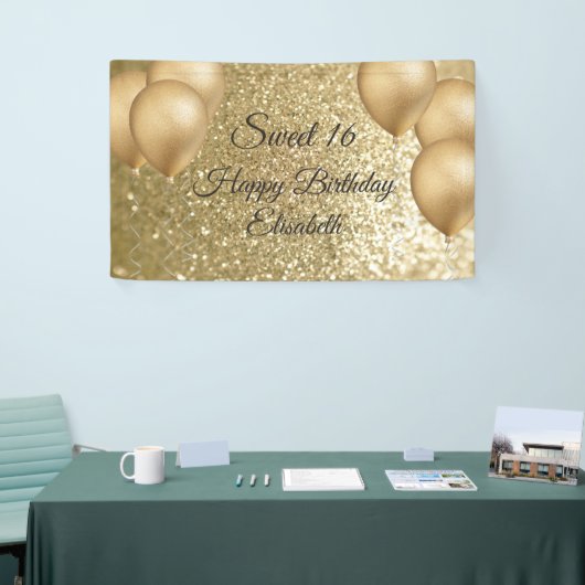 Golden glittery ballon, zoete 16-partijbanner spandoek (Beurs)