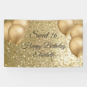 Golden glittery ballon, zoete 16-partijbanner spandoek (Horizontaal)