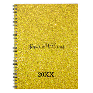 Golden Glittery Custom Name Year Cute Girly Notitieboek