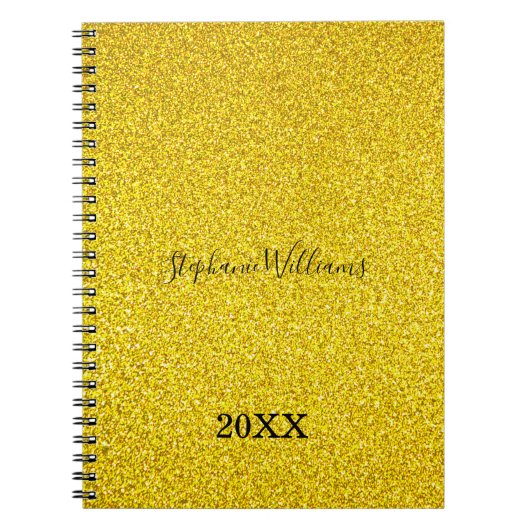 Golden Glittery Custom Name Year Cute Girly Notitieboek (Voorkant)
