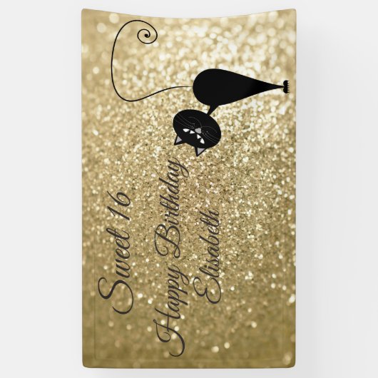 Golden glittery grappige grillige kat lief 16 fees spandoek (Verticaal)