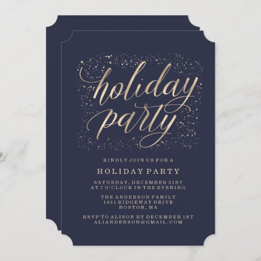 Golden Glitz | uitnodiging voor een feestdag (Voorkant / Achterkant)