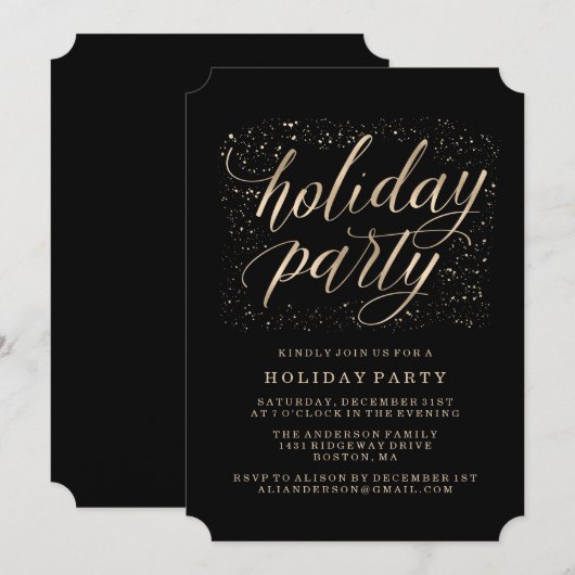 Golden Glitz | uitnodiging voor een feestdag (Voorkant / Achterkant)