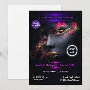 Golden gloed in de Dark Neon Graduation Party Invi Kaart