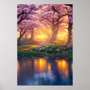 Golden gloed van Cherry Blossom Poster