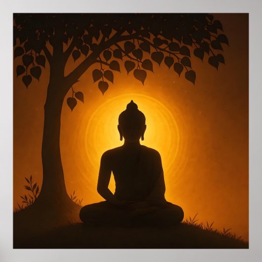 Golden Glow Buddha Meditation - Bodhi Tree Enlight Poster (Voorkant)