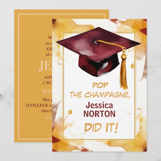 🎓Golden Glow Custom Graduation Announcement Kaart (Voorkant / Achterkant)