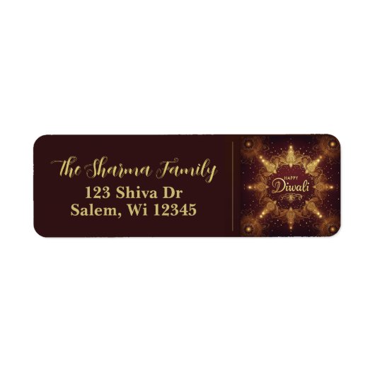 Golden Glow Diwali-adreslabel Etiket (Voorkant)