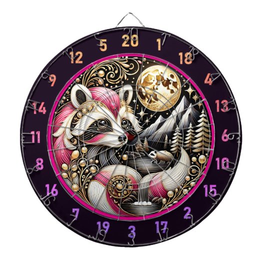 Golden Glow Hoogtepunten Speelse Roze Wasbeer Dartbord (Voorkant)