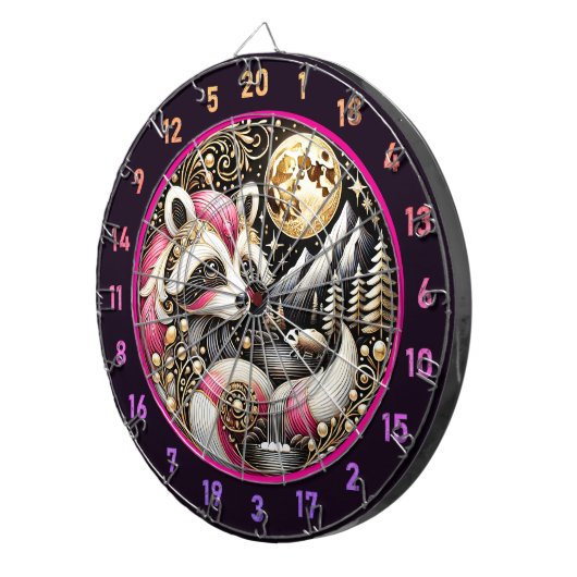 Golden Glow Hoogtepunten Speelse Roze Wasbeer Dartbord (Voorkant Rechts)