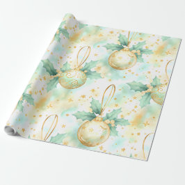 Golden Glow Noel – Pastel Kerst Ornament Patroon Cadeaupapier