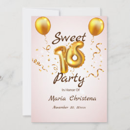 Golden Glow Sweet 16 Balloons Birthday Invitation