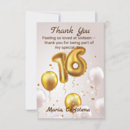 Golden Glow Sweet 16 Balloons Birthday Thank You Bedankkaart