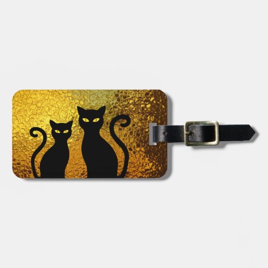 Golden Glow Textured Black Cat Kittens Bagagelabel (Voorkant horizontaal)