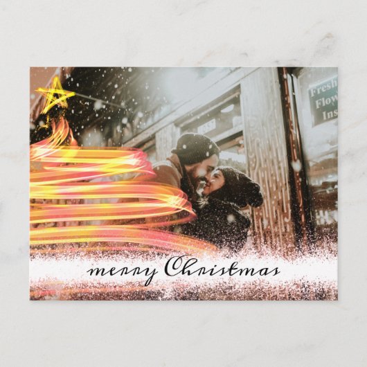 Golden Glow Tree Star Glitter Fotokerstmis Briefkaart (Voorkant)