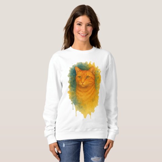 Golden Glow: Waterverf Cat T-shirt (Voorkant volledig)