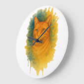 Golden Glow: Waterverf Cat T-shirt Grote Klok (Hoek)