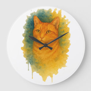 Golden Glow: Waterverf Cat T-shirt Grote Klok