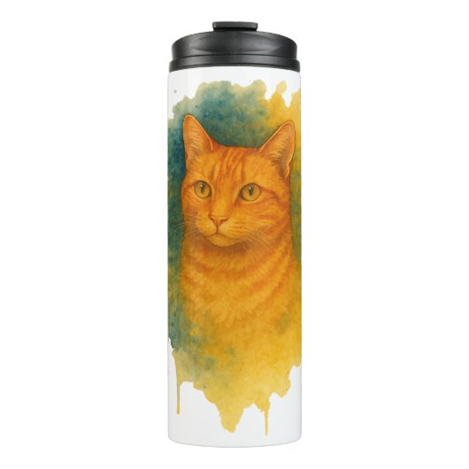 Golden Glow: Waterverf Cat T-shirt Thermosbeker (Voorkant)