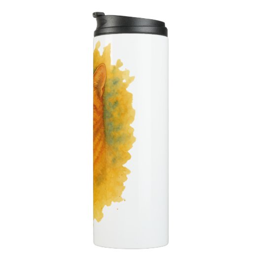 Golden Glow: Waterverf Cat T-shirt Thermosbeker (Geroteerd rechts)