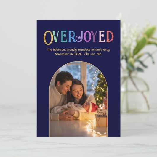 Golden Glow Xmas Baby Geboorteaankondiging Foto Feestdagenkaart (Staand voorkant)