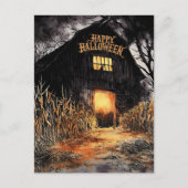 Golden Glowing Barn Waterverf Happy Halloween Feestdagenkaart (Voorkant)