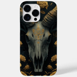 Golden Goat Skull and gold Roses Case-Mate iPhone 14 Pro Max Hoesje