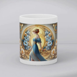 Golden Goddess in Art Nouveau Bloom Koffiemok