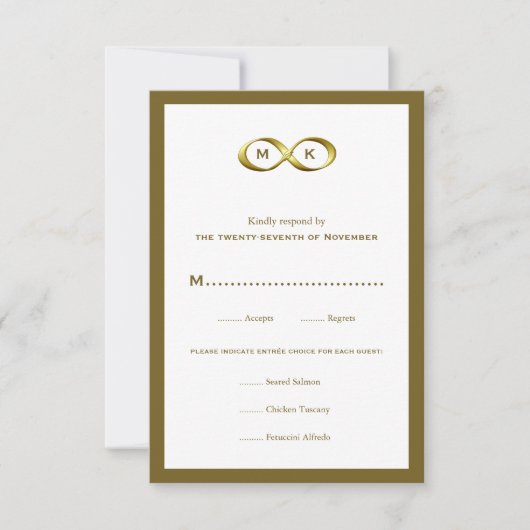 Golden Gold Infinity Hand Clasp Monogram Weddensch RSVP Kaartje (Voorkant)