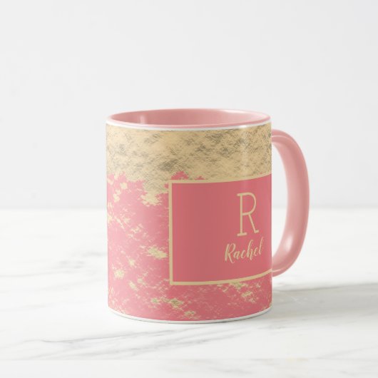 Golden Gold Pink Monogram Initialen Classy Mok (Voorkant rechts)
