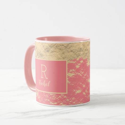 Golden Gold Pink Monogram Initialen Classy Mok (Voorkant links)