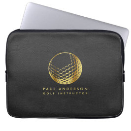 Golden Golf Ball Logo Elegant Golfer Monogram Laptop Sleeve