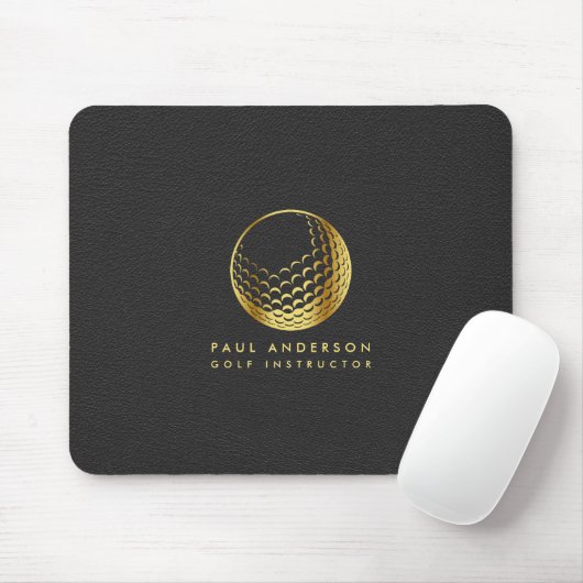 Golden Golf Ball Logo Elegant Golfer Monogram Muismat (Met muis)